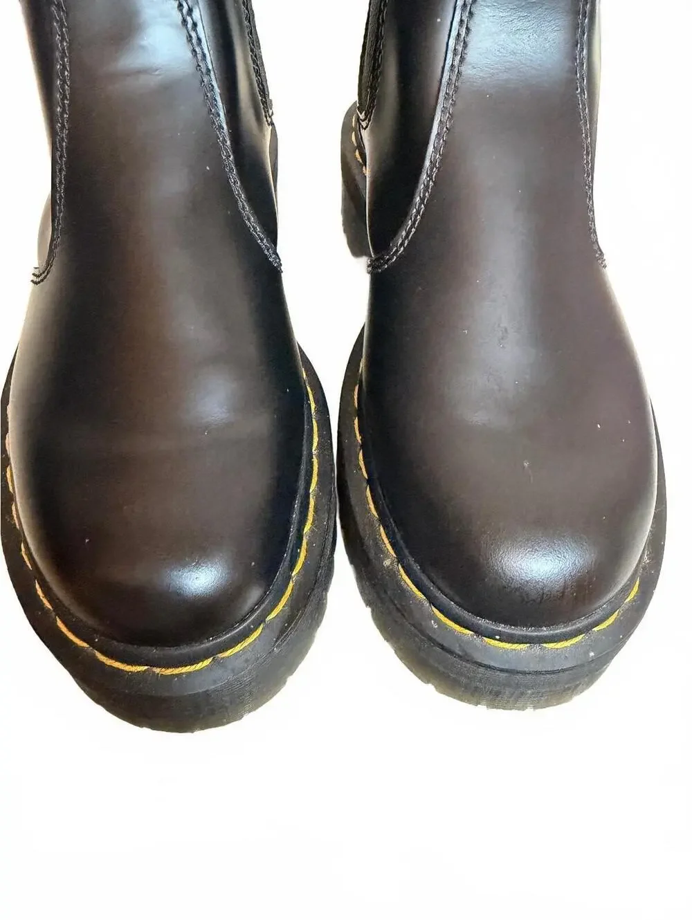 Dr. Martens Black Leather Chelsea Polished Platform Boots Chunky Size 6